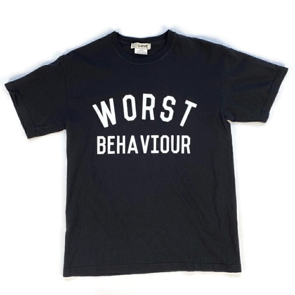 Topshop Worst Behaviour Short Sleeve Graphic Tee Shirt Black & White S